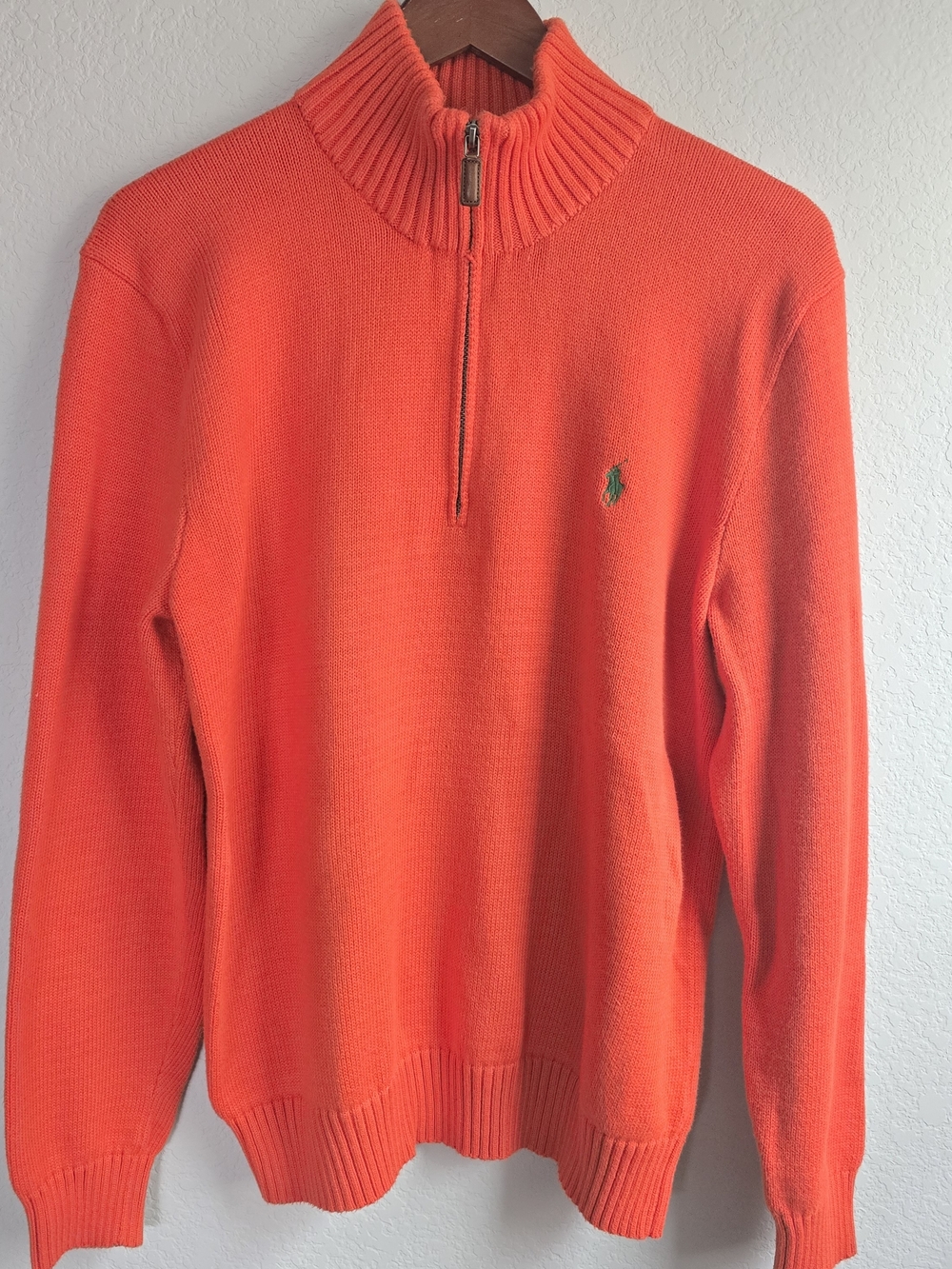 Polo Ralph Lauren Men’s Quarter Zip Sweater Orange Cotton Size L Y2K Classic